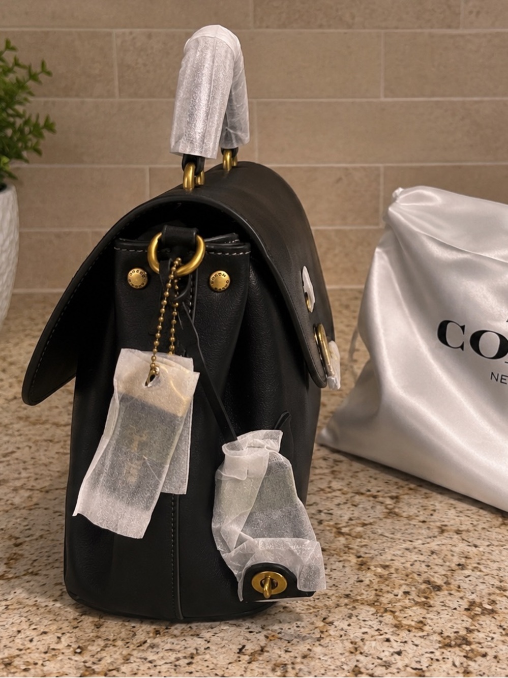 Coach Slouchy Rogue Black Leather Top-Handle Satchel retail $675 - Picture 6 of 12